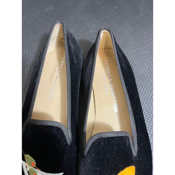Stubbs & Wootton Martini‎ Black Velvet Slipper Women's 7 AA Narrow Like New - Picture 3 of 8